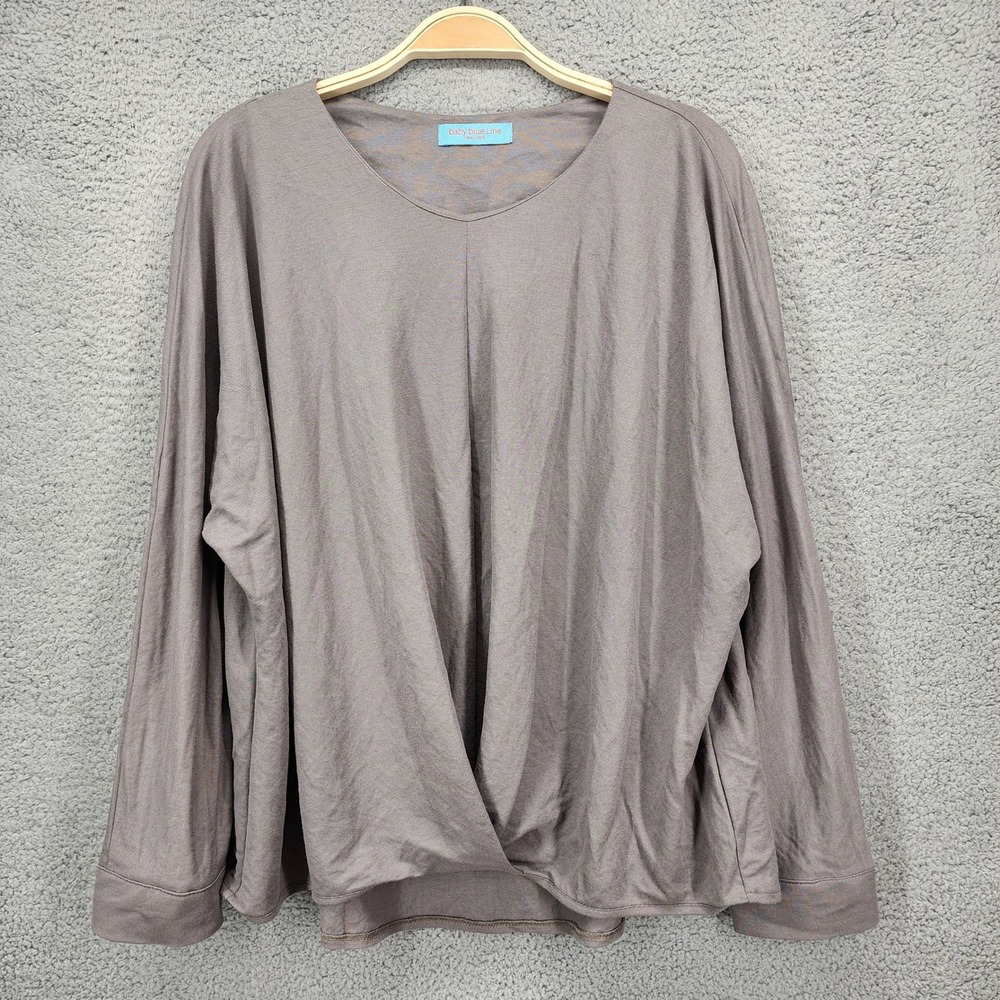 Baby Blue Line New York Surplice Draped Crossover Front Long Sleeve Blouse Rayon